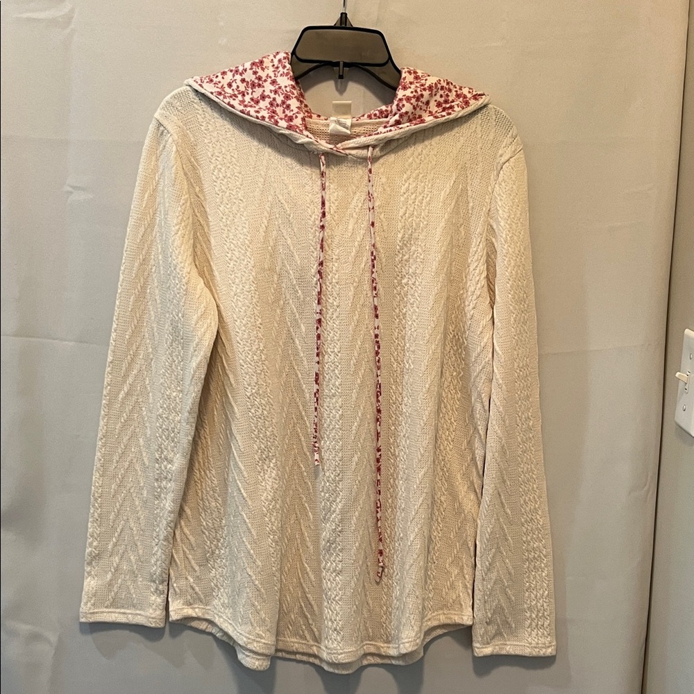 7th Ray Cream and Pink Floral knitted  Hoodie USED Size XL Excellent condition